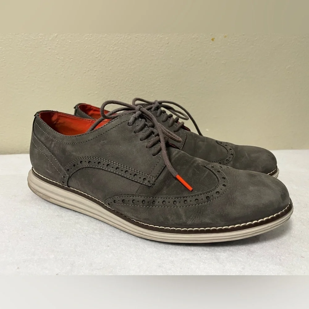 Cole Haan Warner LunarGrand Wingtip Oxford Shoes Grey Suede Leather Size 12